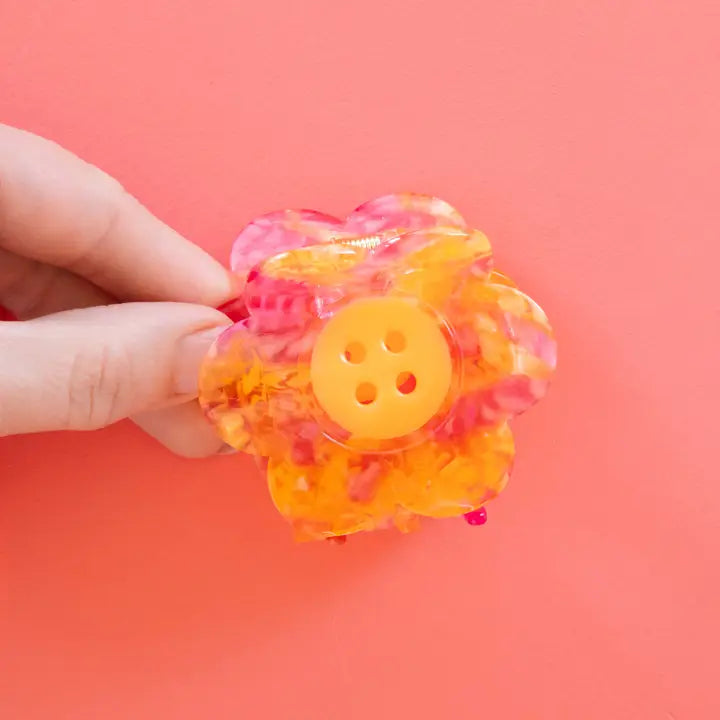 Daisy Button Pink and Yellow | Large Claw Clip