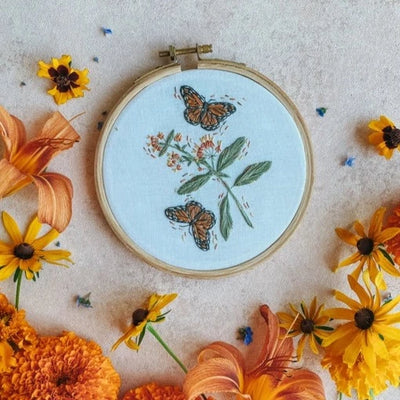 Monarchs & Milkweed Embroidery Kit