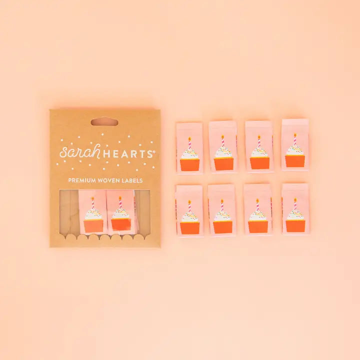 Woven Garment Labels 8-Pack - Birthday Party Cupcake