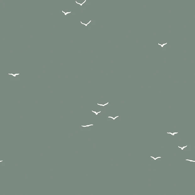 Cotton Poplin - Birds Khaki Green