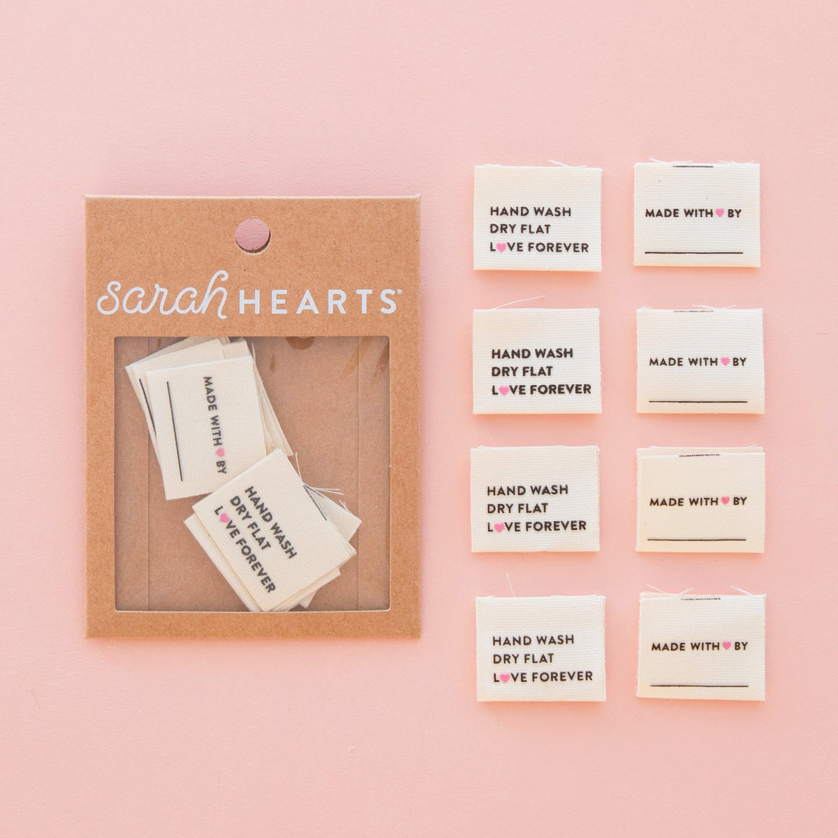Woven Garment Labels 8-Pack - Hand Wash Dry Flat Organic Cotton Labels