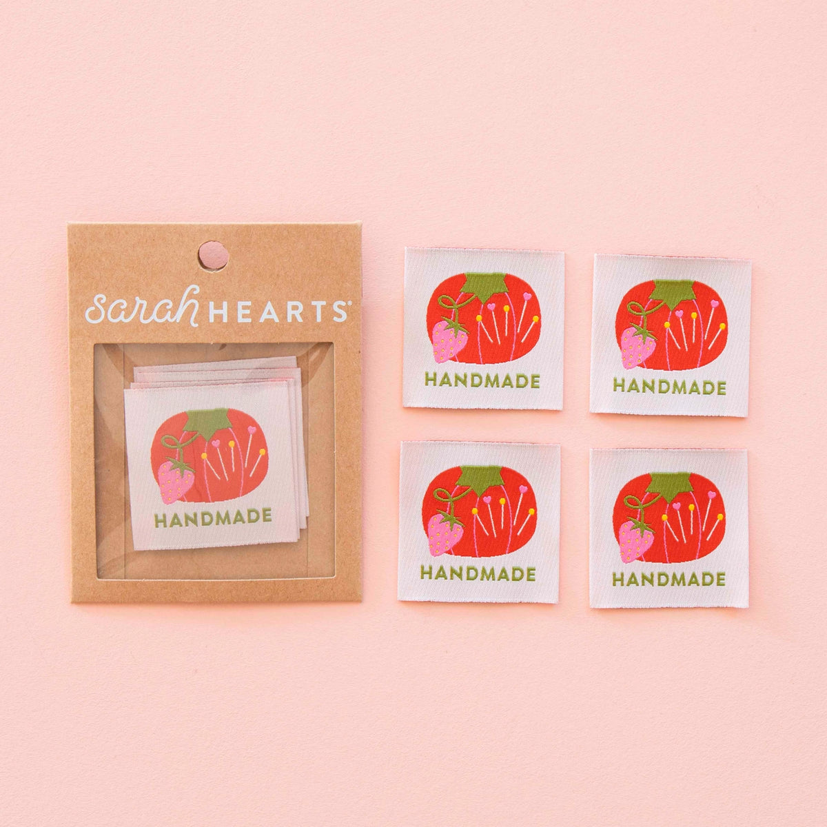 Woven Garment Labels 4-Pack - Tomato Pin Cushion Handmade