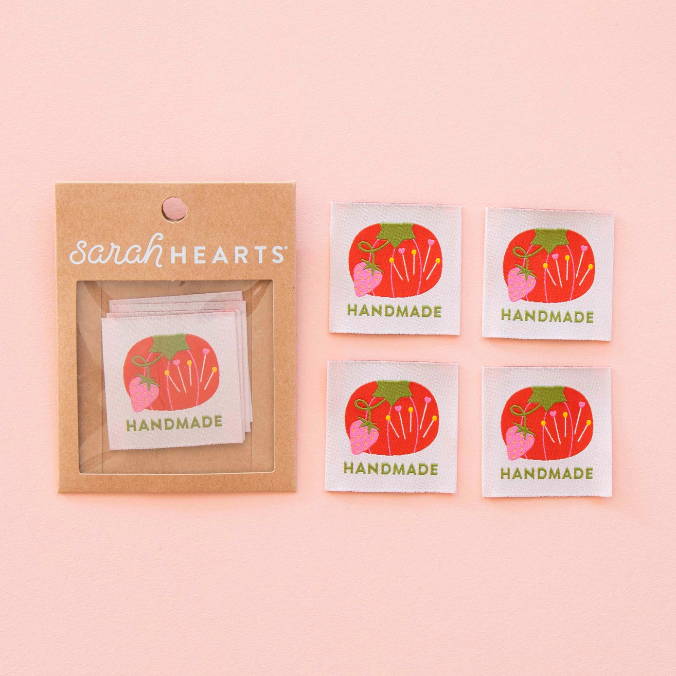 Woven Garment Labels 4-Pack - Tomato Pin Cushion Handmade