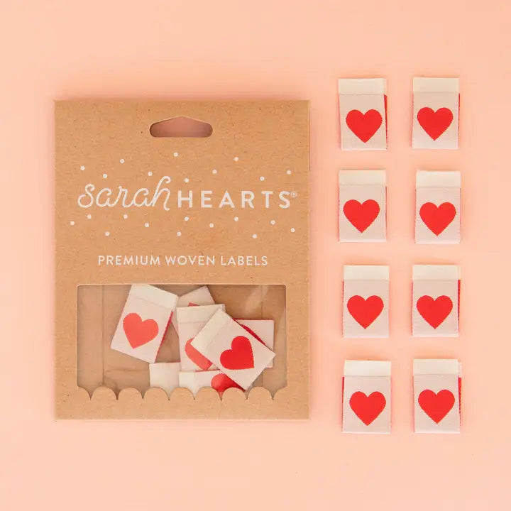 Woven Garment Labels 8-Pack - Red Hearts