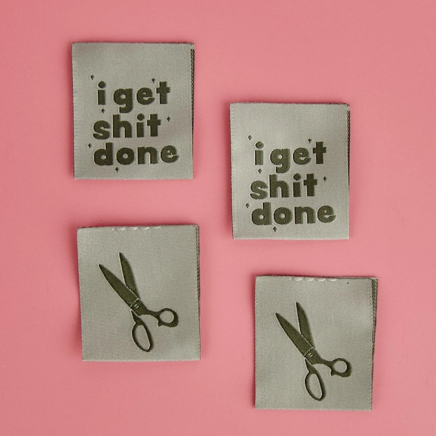 Woven Garment Labels 4-Pack - I Get Shit Done