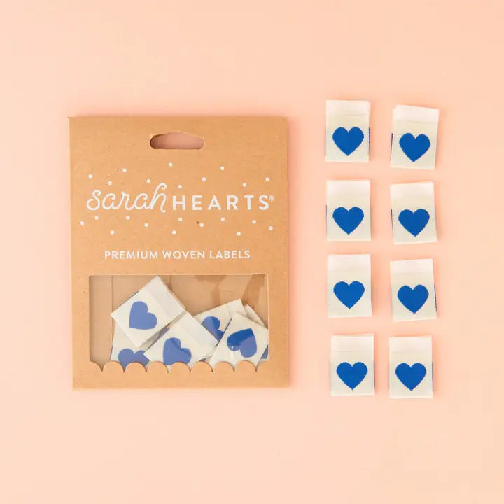 Woven Garment Labels 8-Pack - Blue Hearts