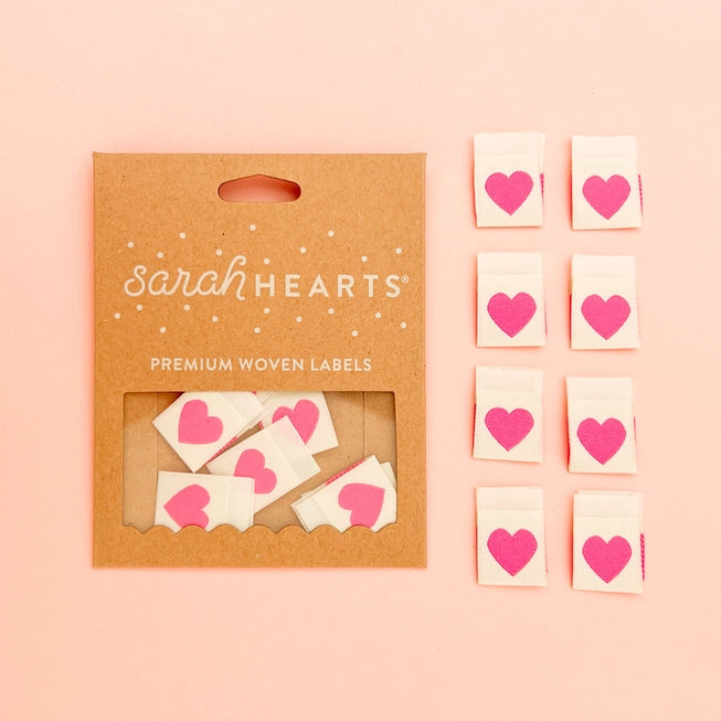 Woven Garment Labels 8-Pack - Pink Hearts