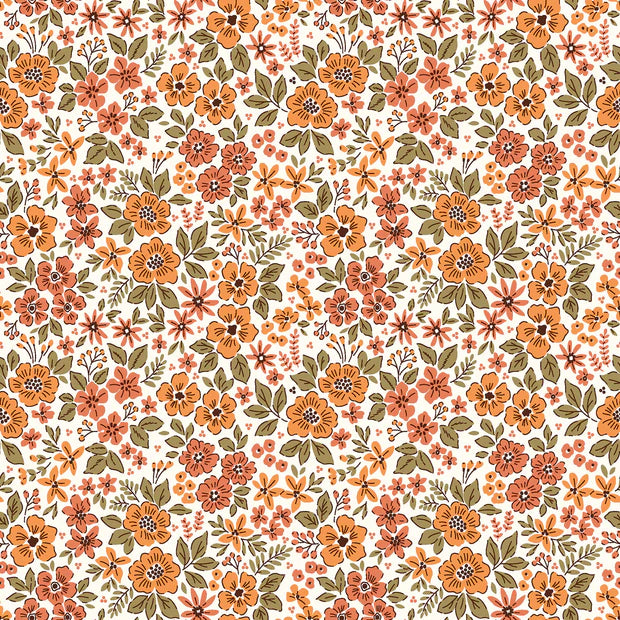 Cotton Poplin - Flowers Orange