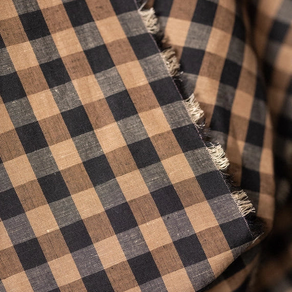 Cotton Linen - Irish Coffee Check