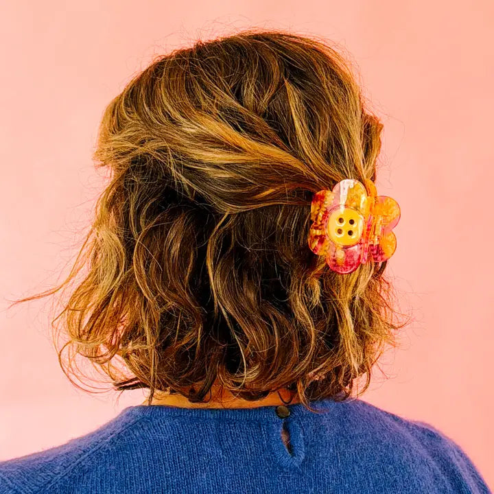 Daisy Button Pink and Yellow | Large Claw Clip