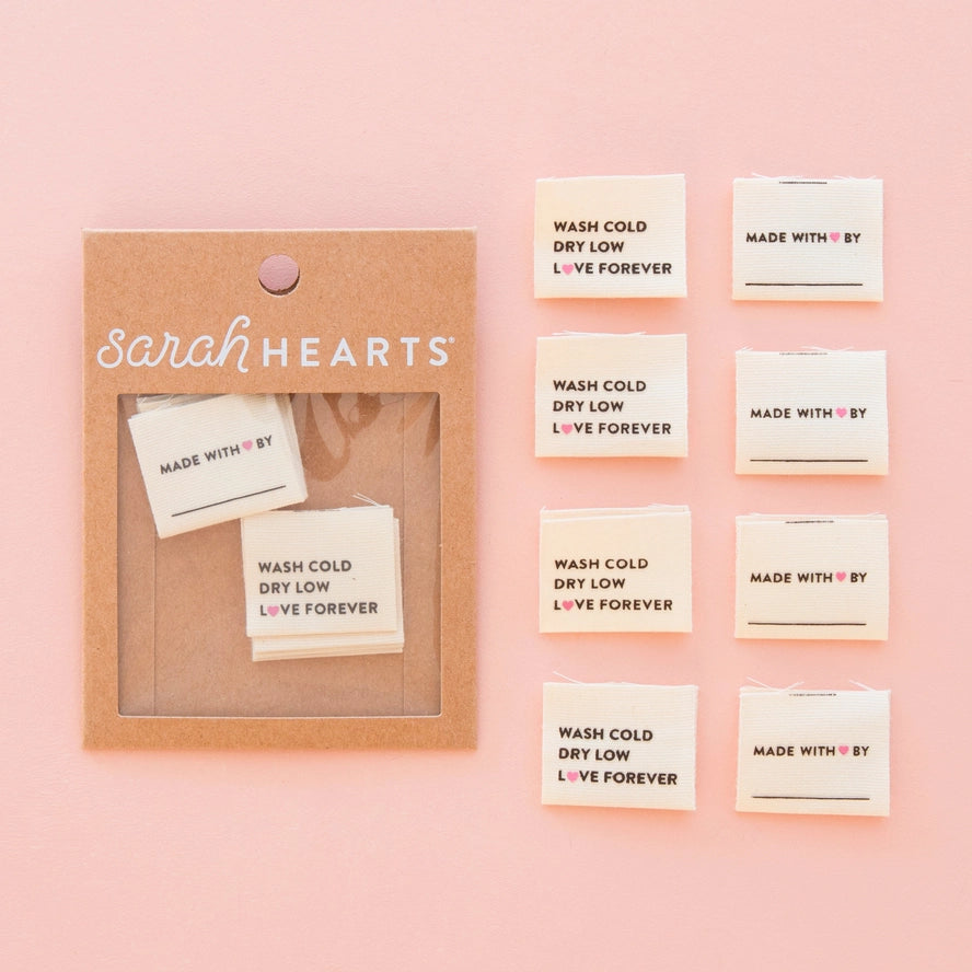 Woven Garment Labels 8-Pack - Wash Cold Dry Low Organic Cotton Labels