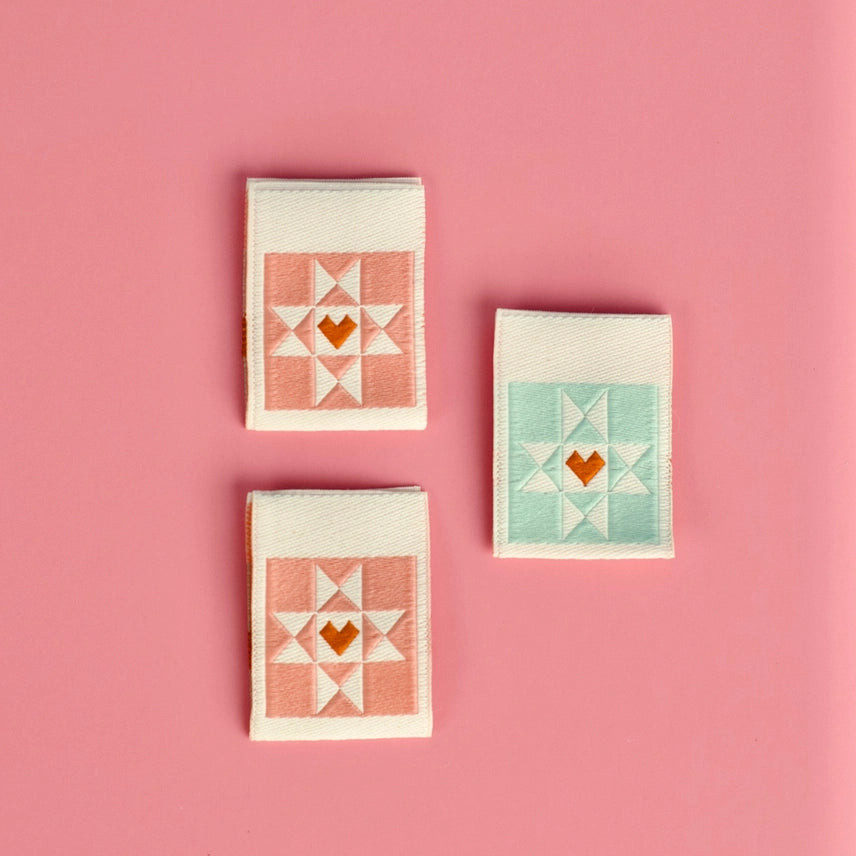 Woven Garment Labels 3-Pack - Heart Star Block