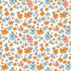 Cotton Poplin - Blue/Orange Flowers
