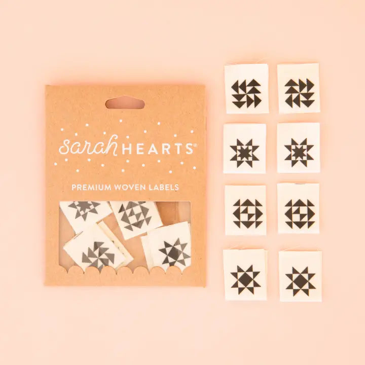 Woven Garment Labels 8-Pack - Black Quilt Block Multipack