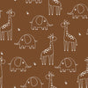 Elephants and Giraffes Brown | Double Gauze