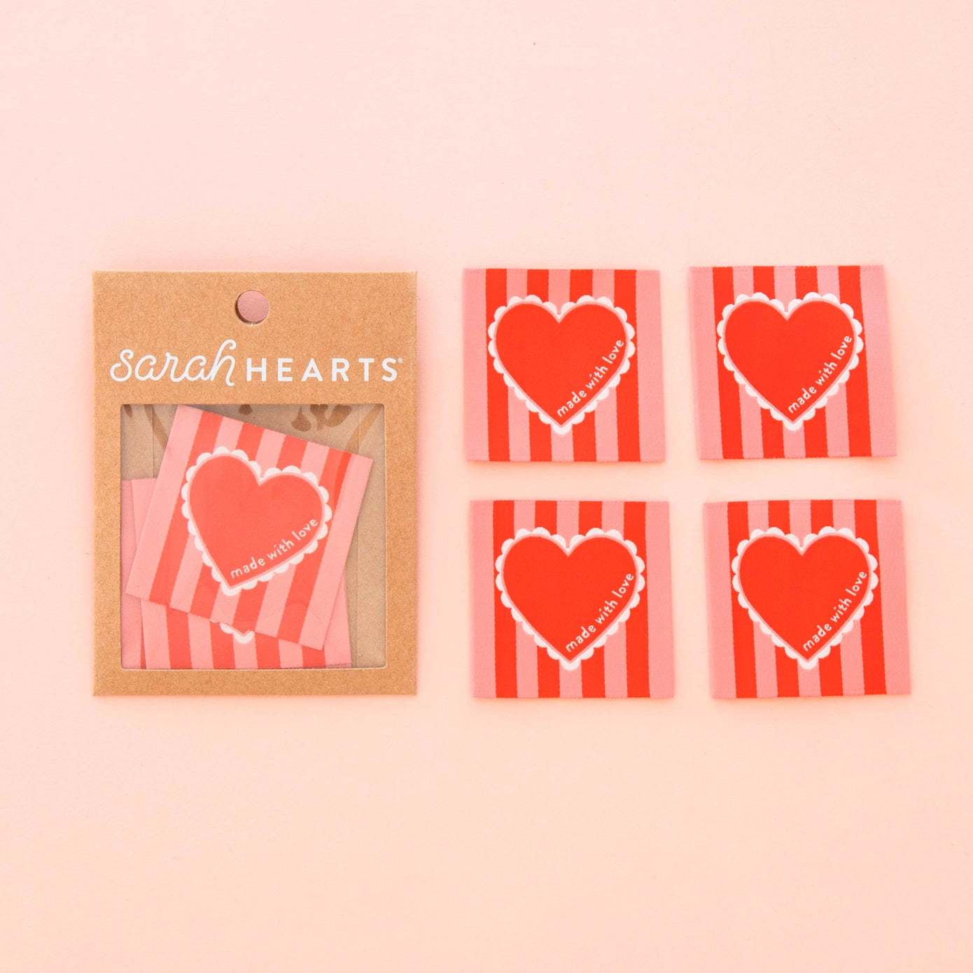 Woven Garment Labels 4-Pack -  Made with Love Valentines Heart