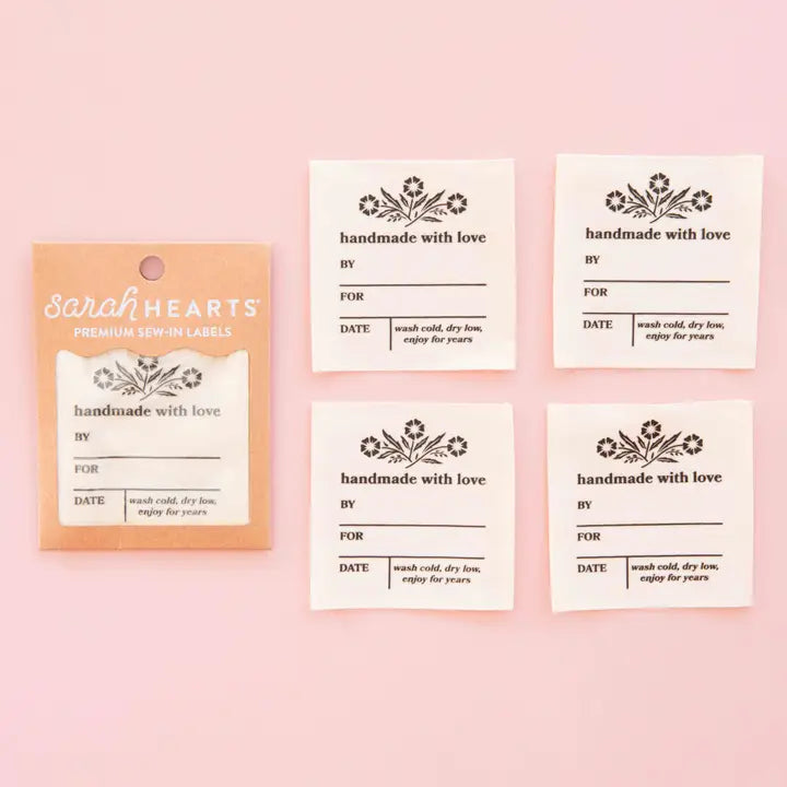 Woven Garment Labels 4-Pack - Vintage Handmade with Love Organic Cotton Write-in Labels