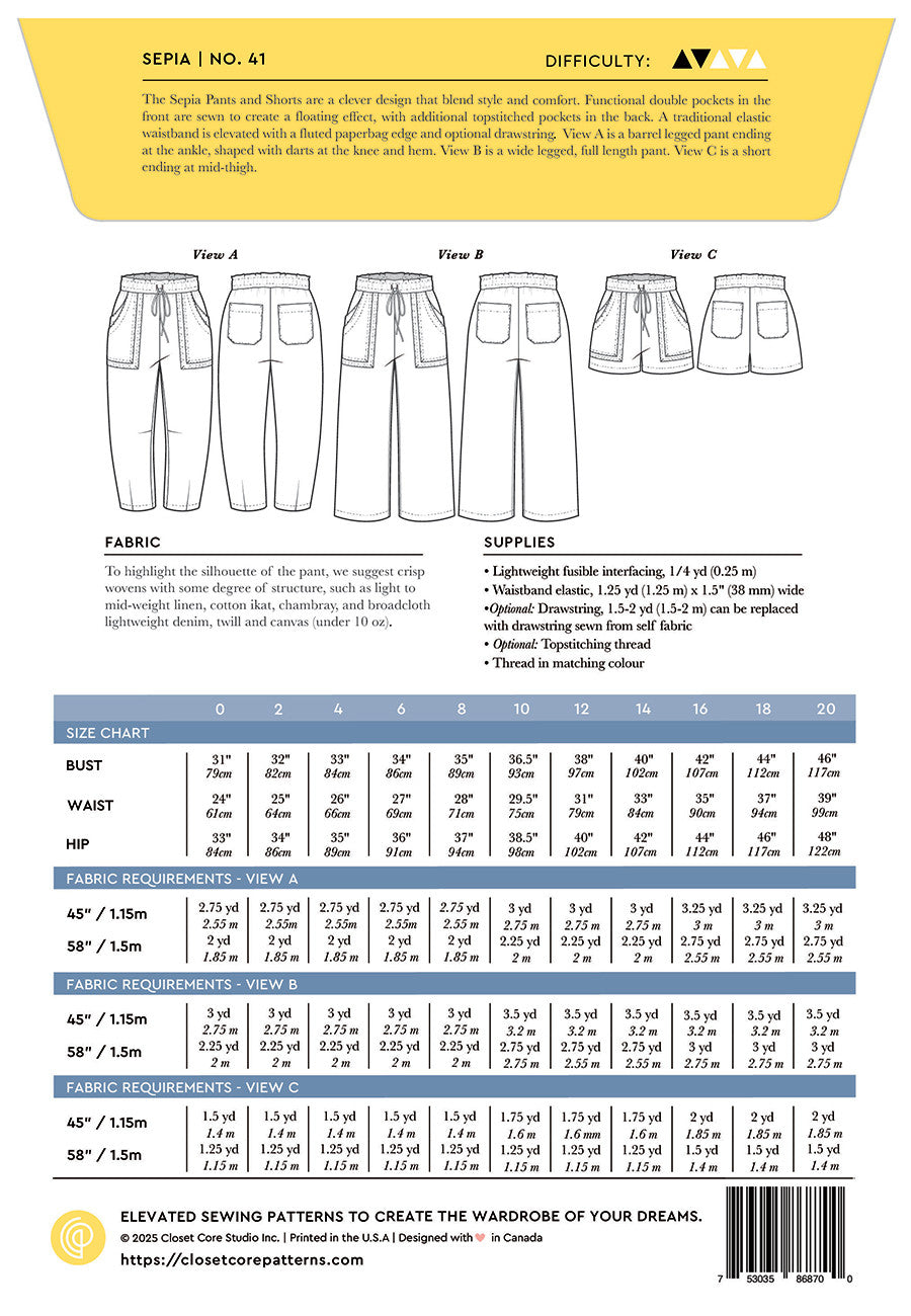 Sepia Pants and Shorts Pattern