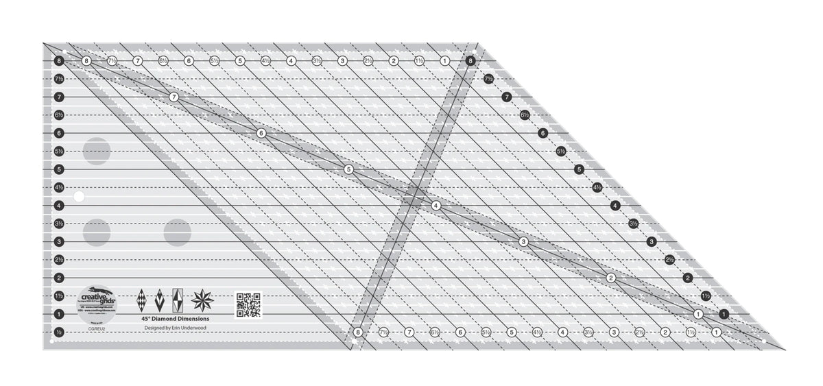 Creative Grid Ruler - 45 Degree Diamond Dimensions