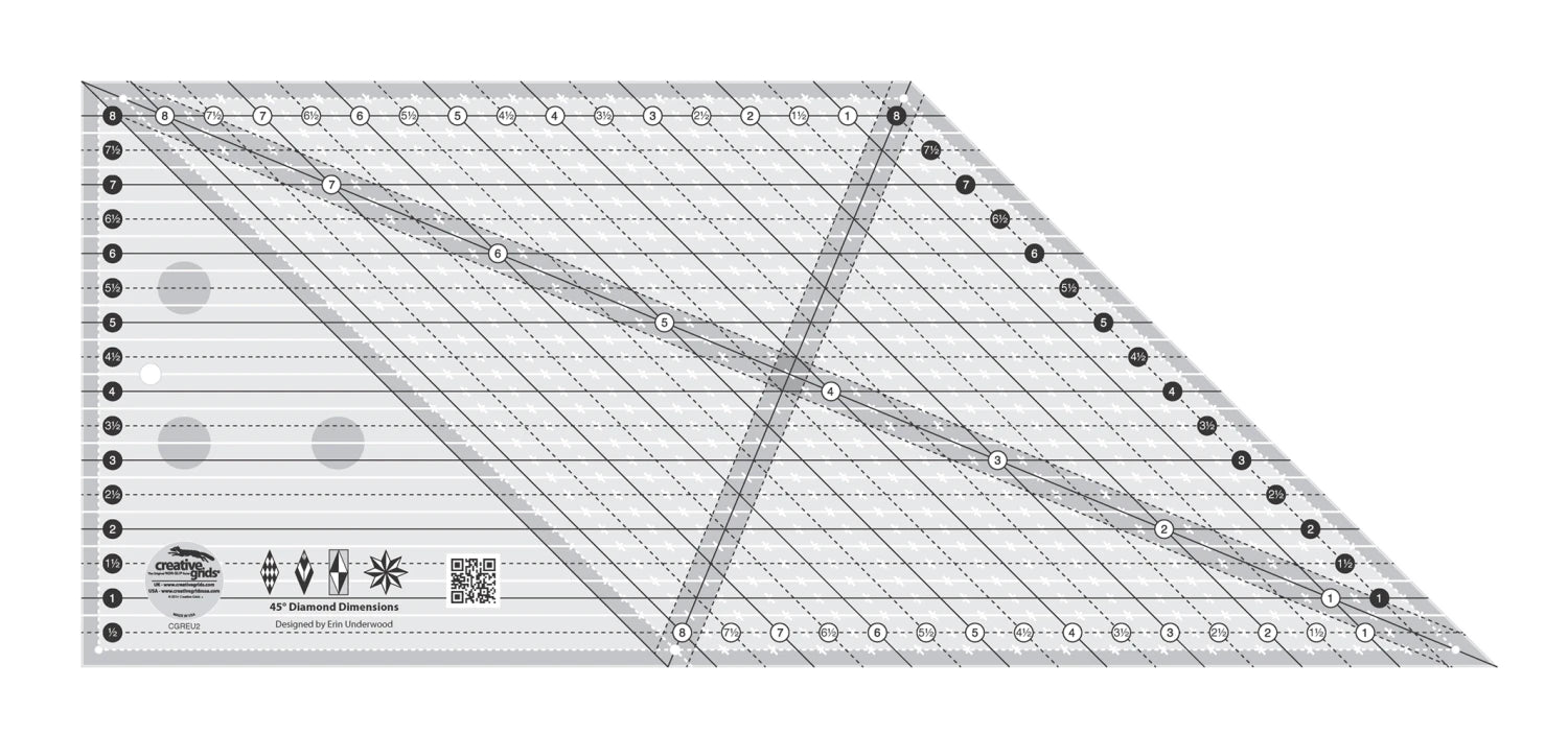 Creative Grid Ruler - 45 Degree Diamond Dimensions