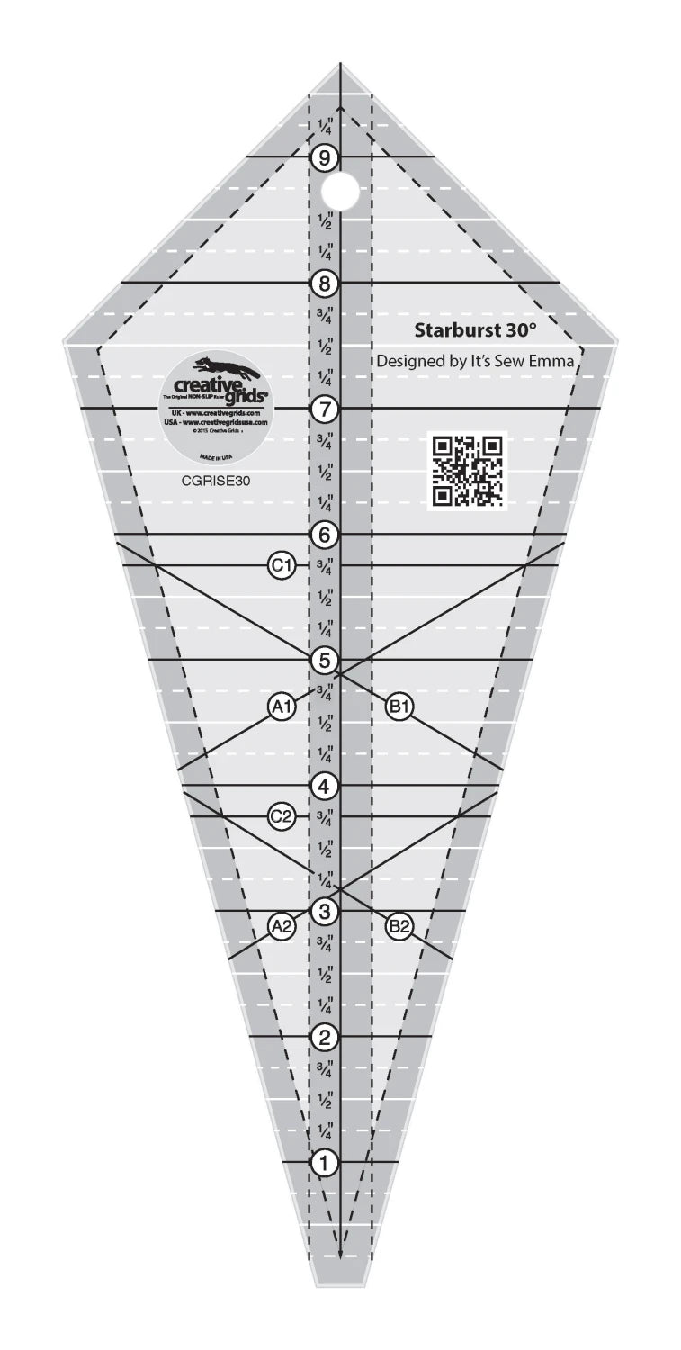 Creative Grid Ruler -  Starburst 30 Degree Triangle 9.5"