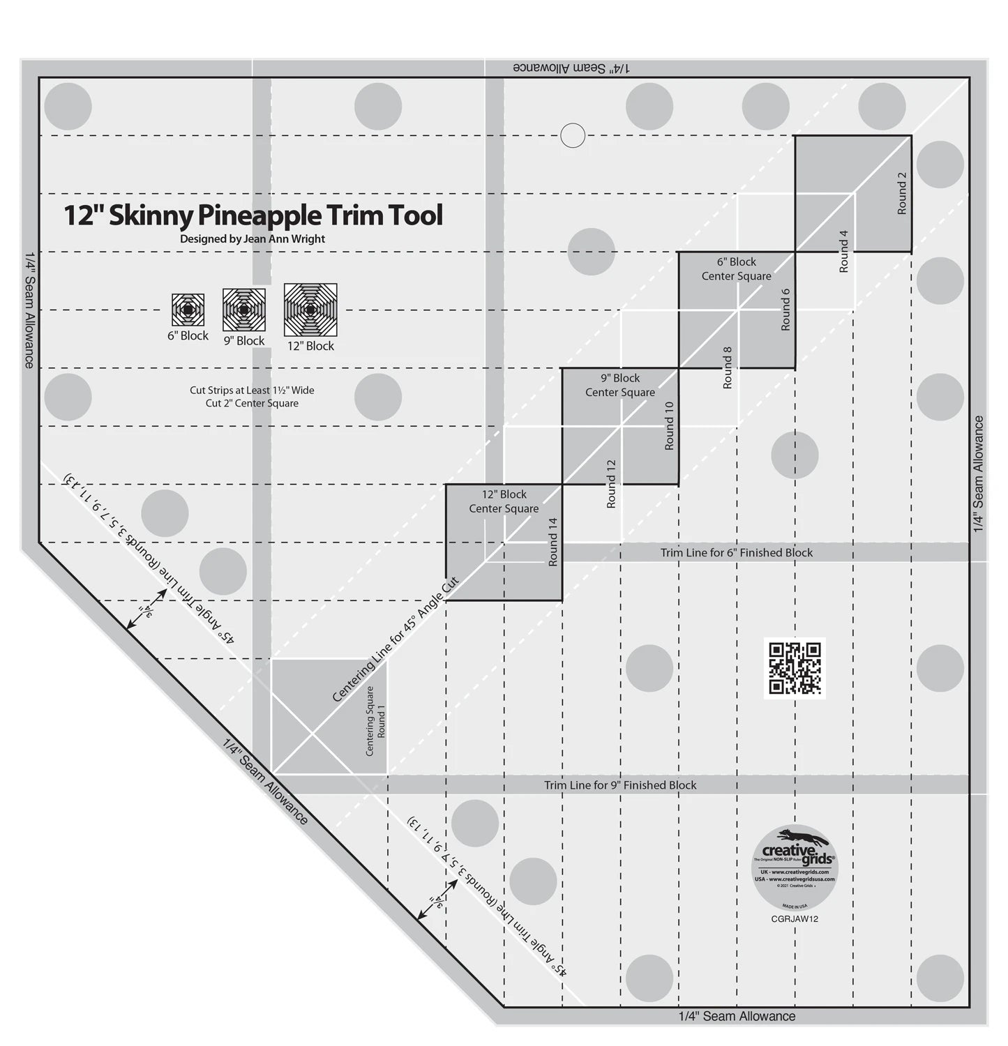 Creative Grid Ruler - 12" Skinny Pineapple Trim Tool