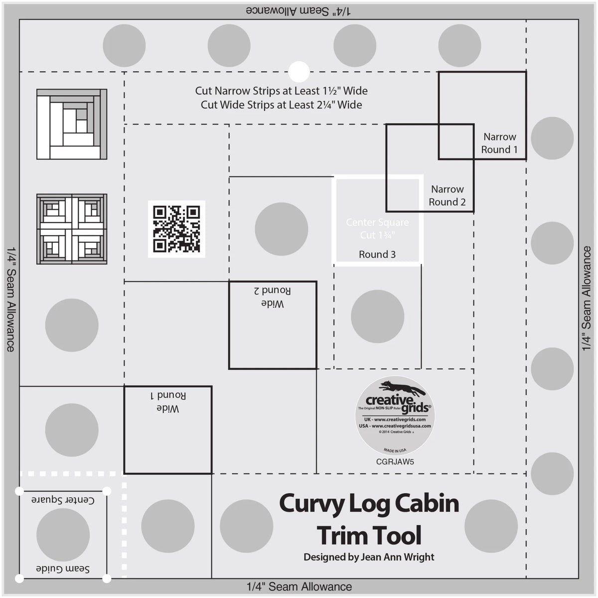 Creative Grid Ruler - Curvy Log Cabin Trim Tool 8" Finished Blocks