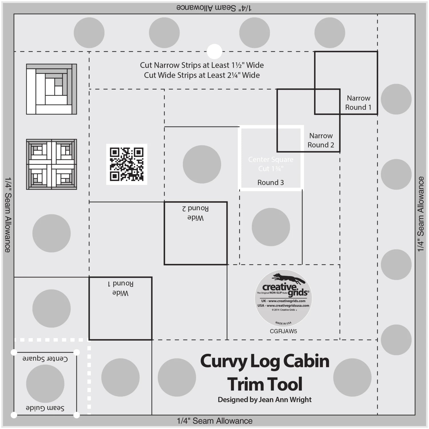 Creative Grid Ruler - Curvy Log Cabin Trim Tool 8" Finished Blocks
