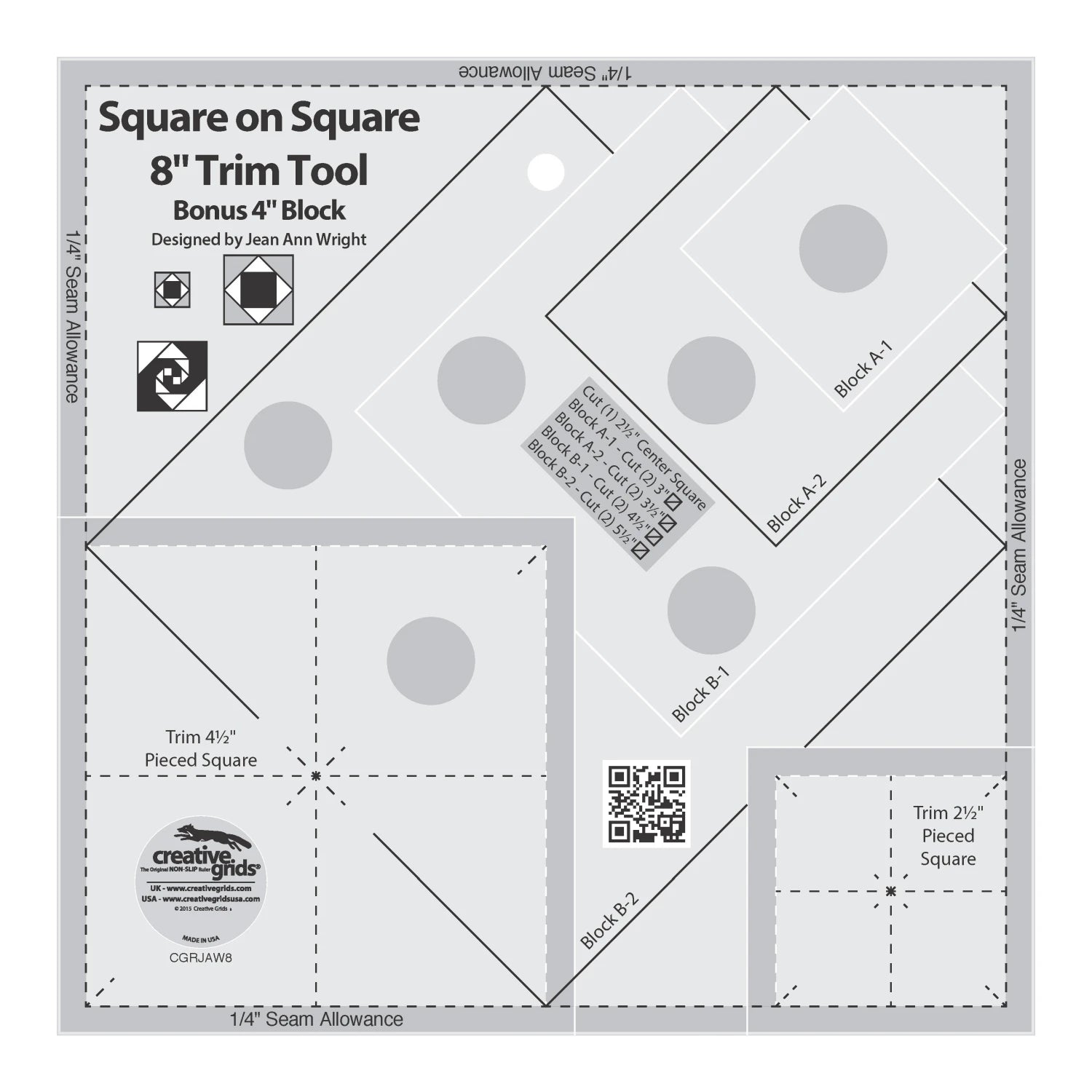 Creative Grid Ruler - Square on Square Trim Tool 4"or 8"