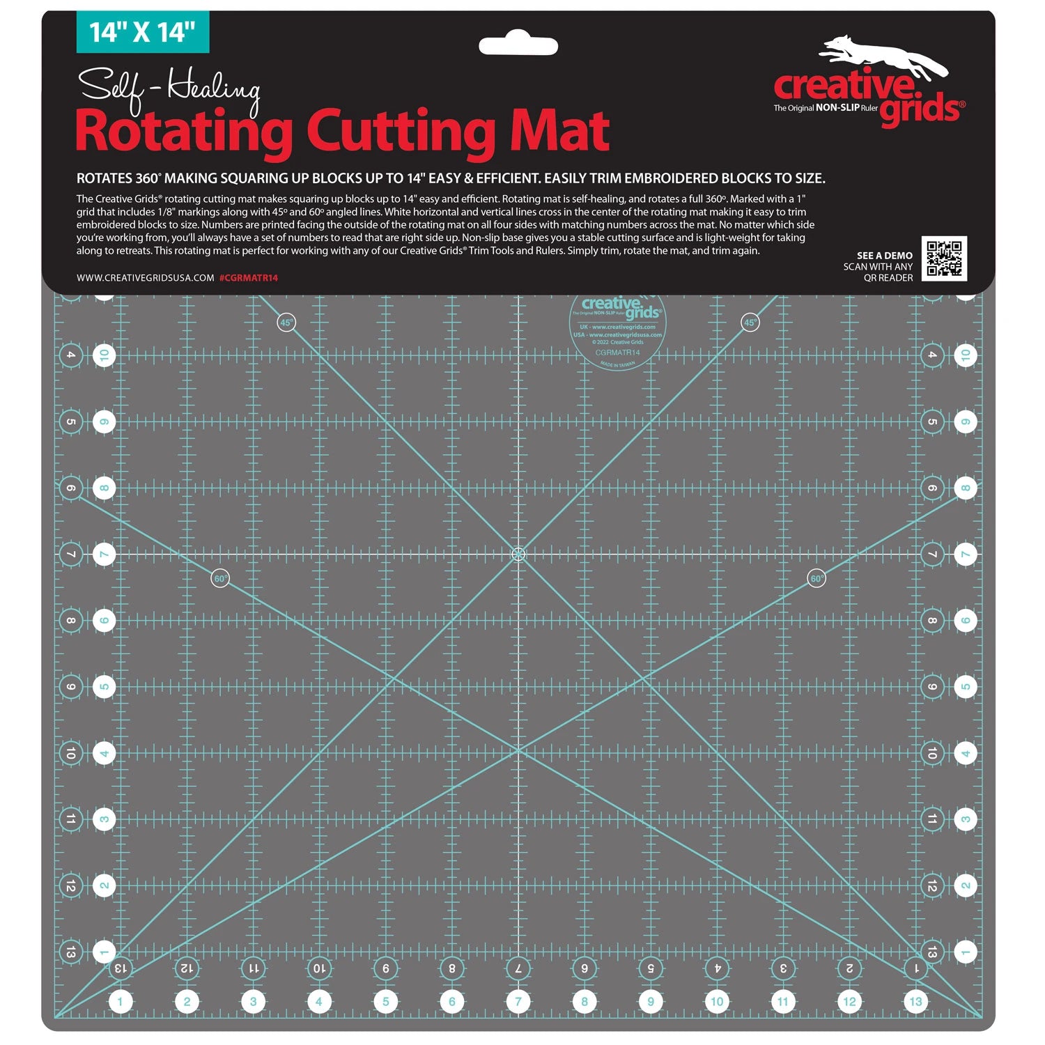 Creative Grids Self-Healing Rotary Cutting Mat - Rotating 14in x 14in