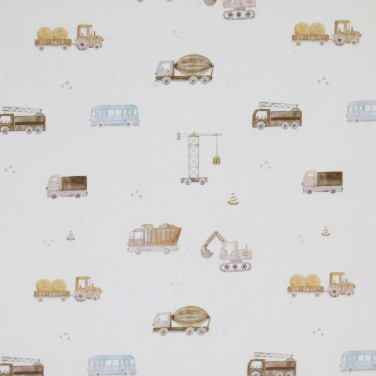 Cotton Poplin - Construction Vehicles Beige
