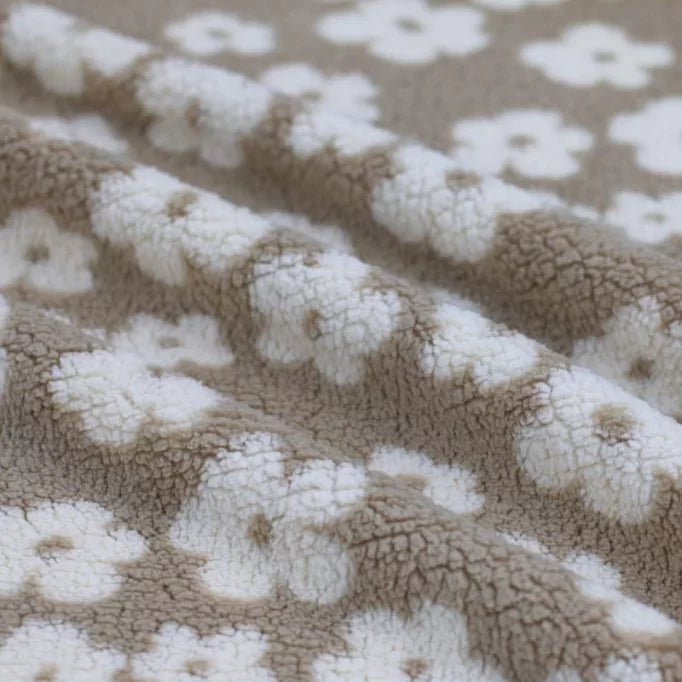 Flower Teddy Sherpa Fleece - Dark Beige