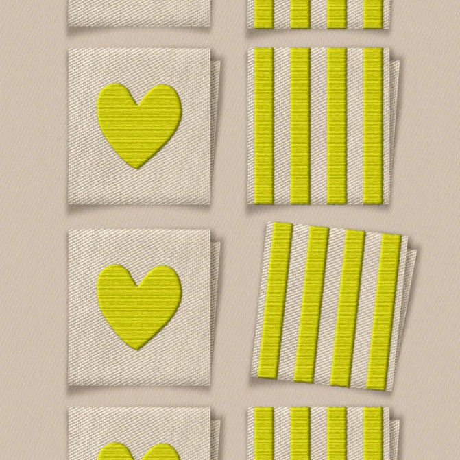 Woven Garment Labels 8-Pack - Citron Heart and Stripe