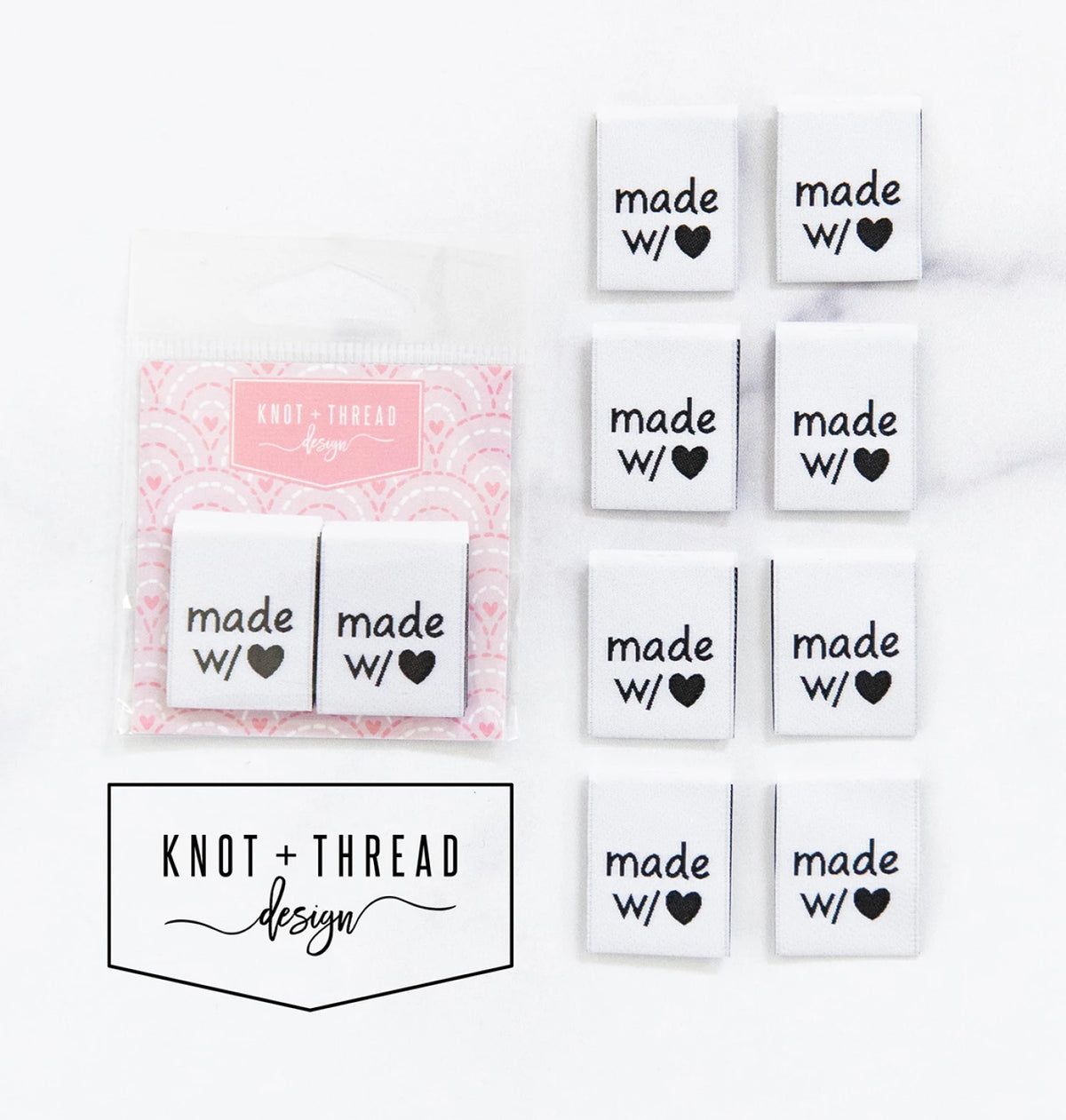 Woven Garment Labels 8-Pack - Made With Heart