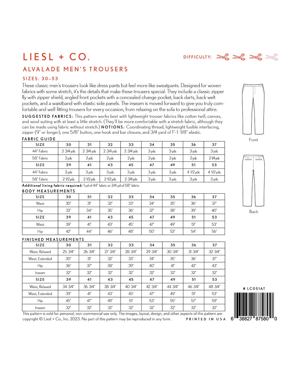 Alvalade Men's Trouser Pattern