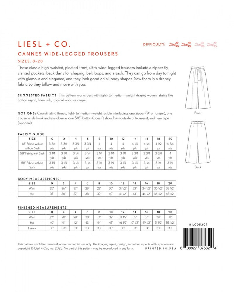 Cannes Wide Legged Trousers Pattern