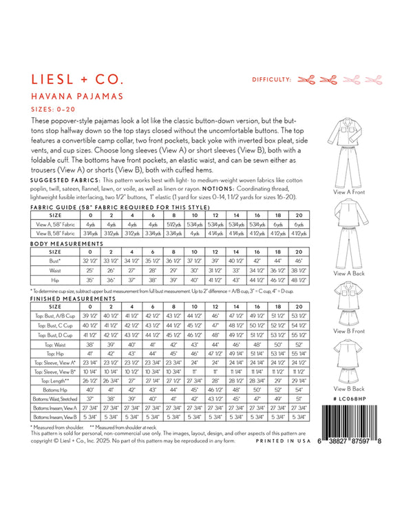 Havana Pajamas Pattern - Thread Count Fabrics