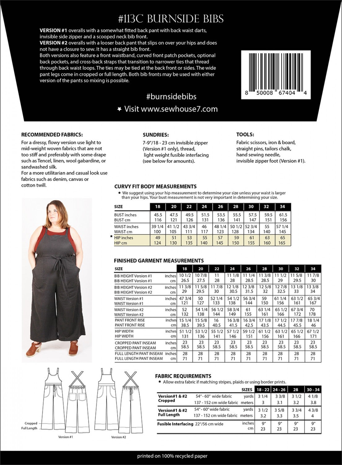 Burnside Bib Pattern - Sizes 18-34