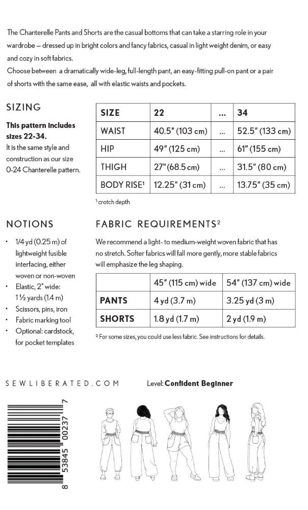 Chanterelle Pants and Shorts Pattern - Sizes 22-34
