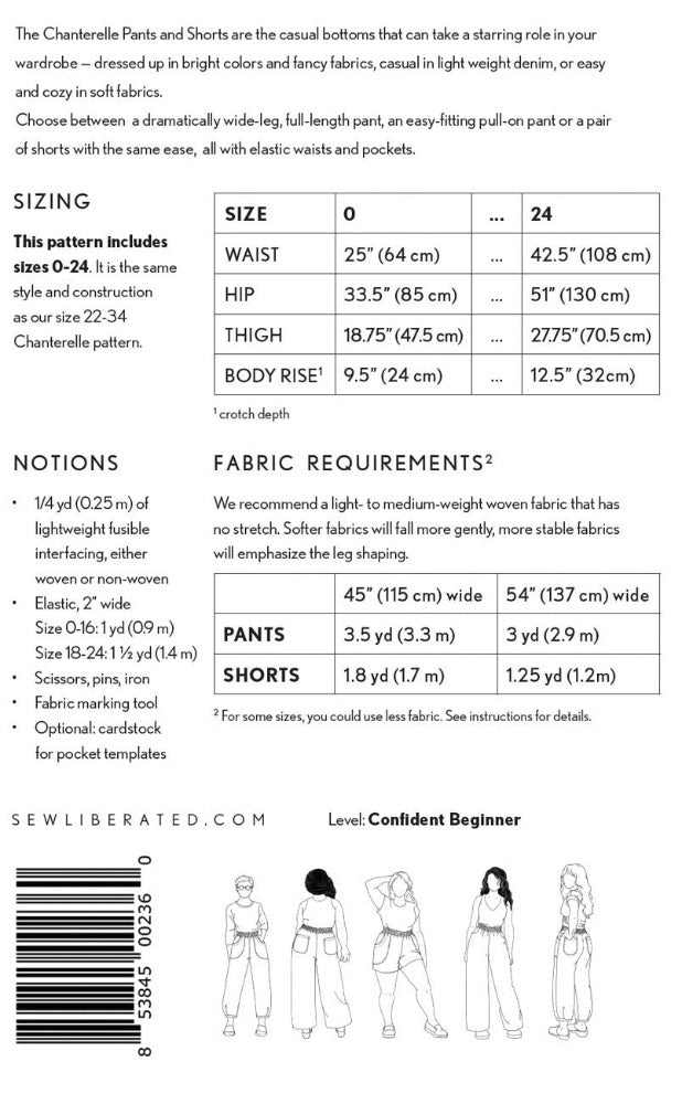 Chanterelle Pants and Shorts Pattern - Sizes 0-24