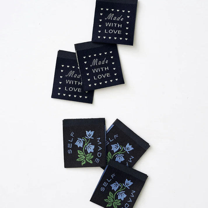 Woven Garment Labels 6-Pack - Self Made Botanical Blue