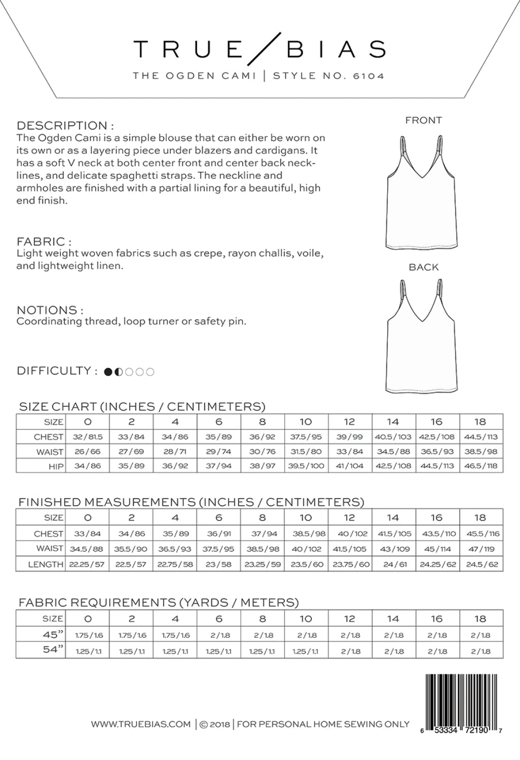 Ogden Cami Pattern | Sizes 14-32