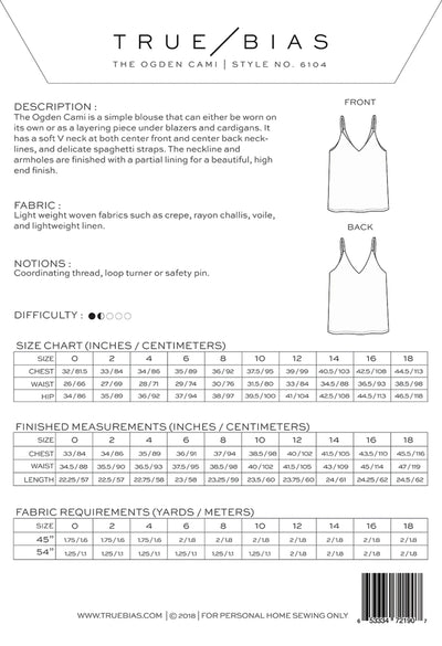 Ogden Cami Pattern | Sizes 14-32