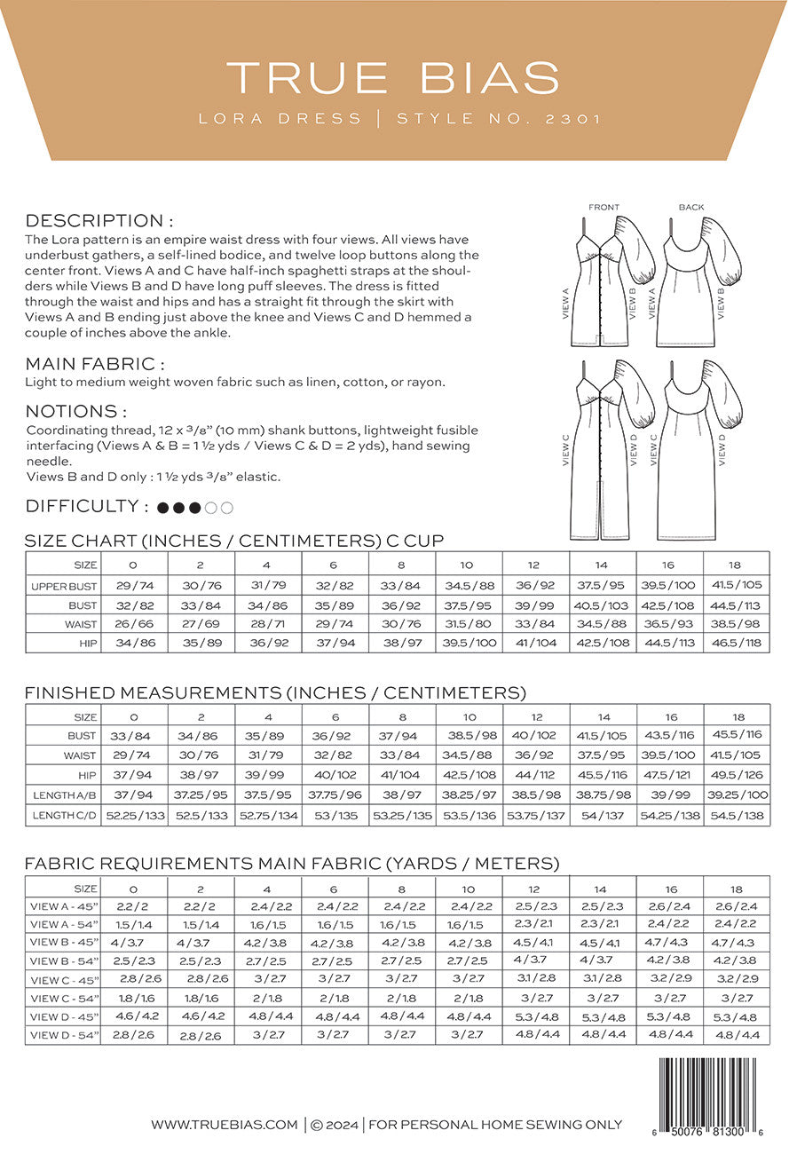 Lora Dress Pattern - Sizes 0-18