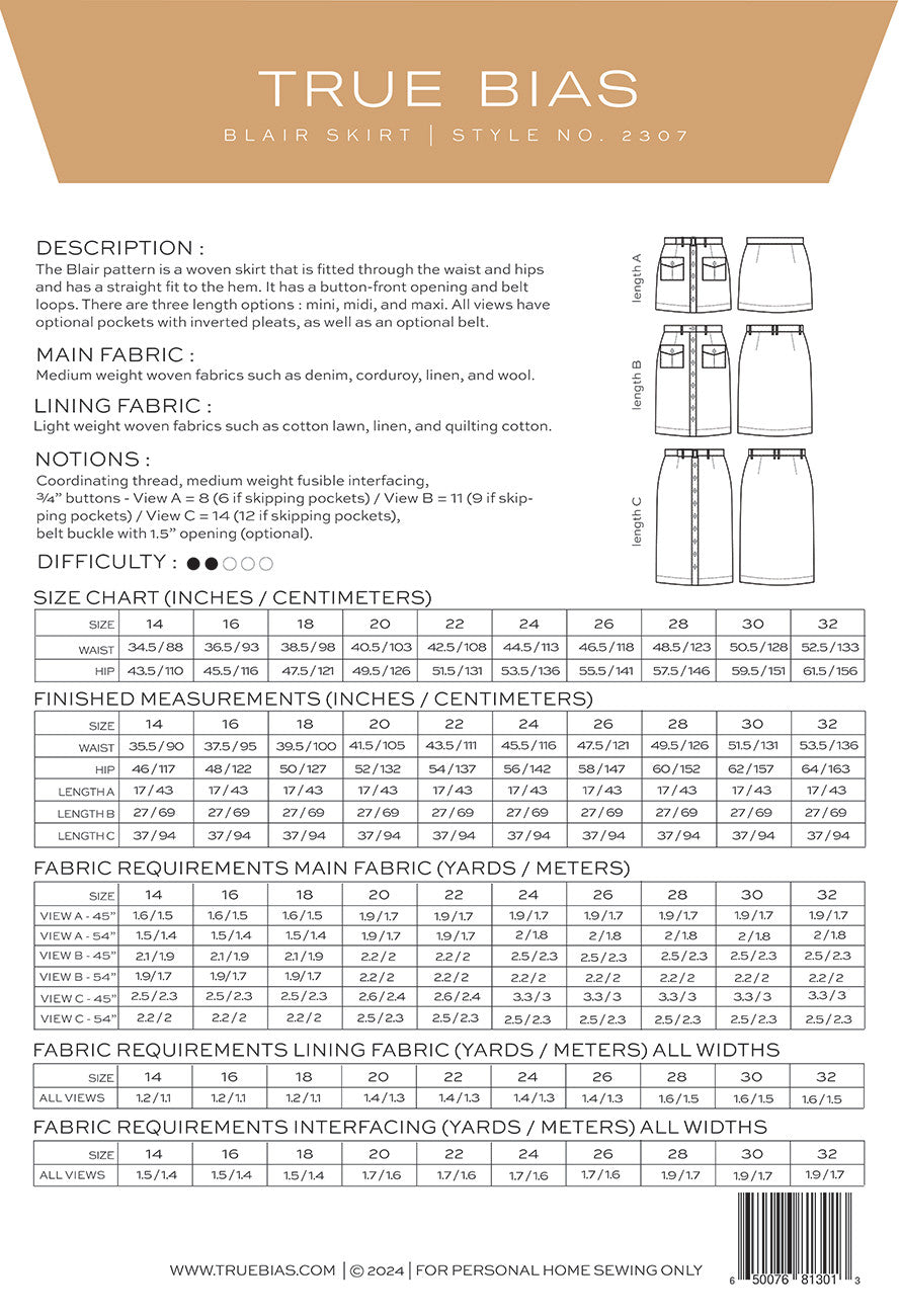 Blair Skirt Pattern - Sizes 14-32