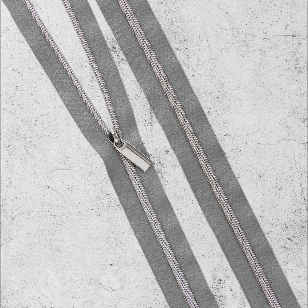 Zipper By The Yard Teeth #5 - Grey Tape