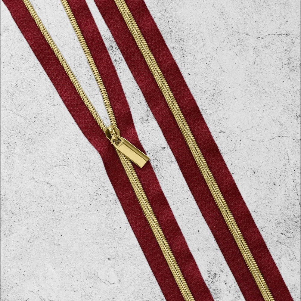 Zipper By The Yard Teeth #5 - Burgundy Tape