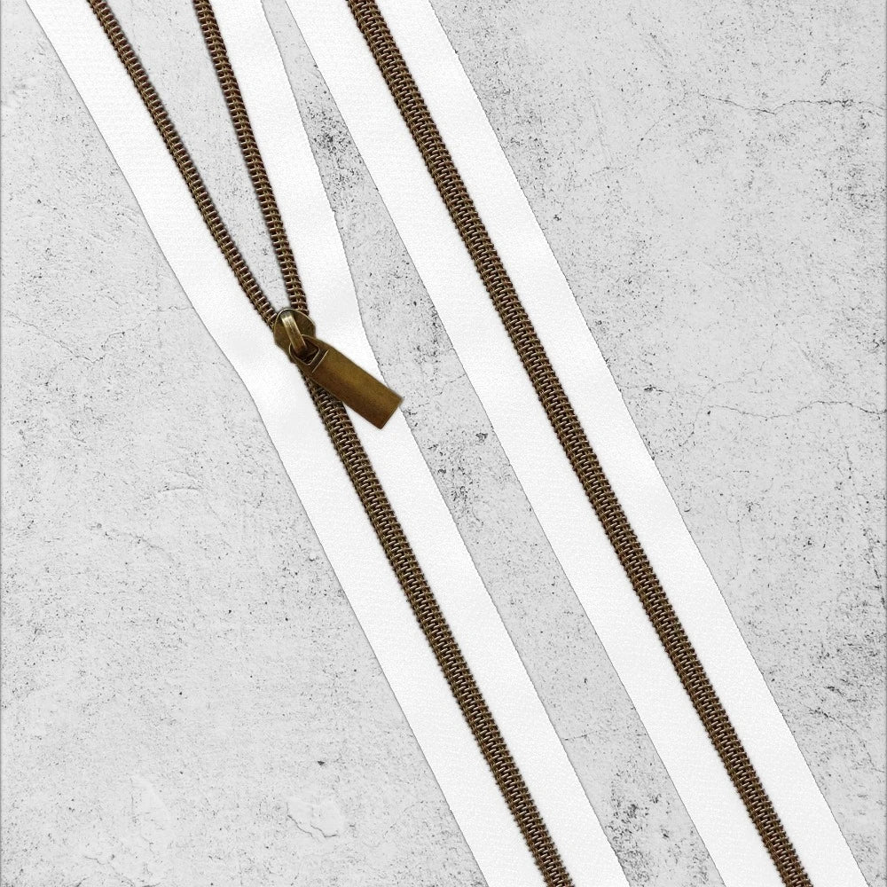 Zipper By The Yard Teeth #3 - White Tape