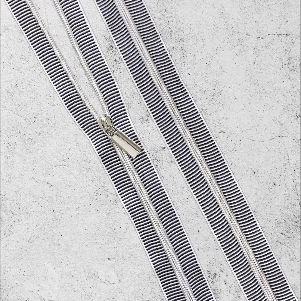 Zipper By The Yard Teeth #5 - Black + White Striped Tape