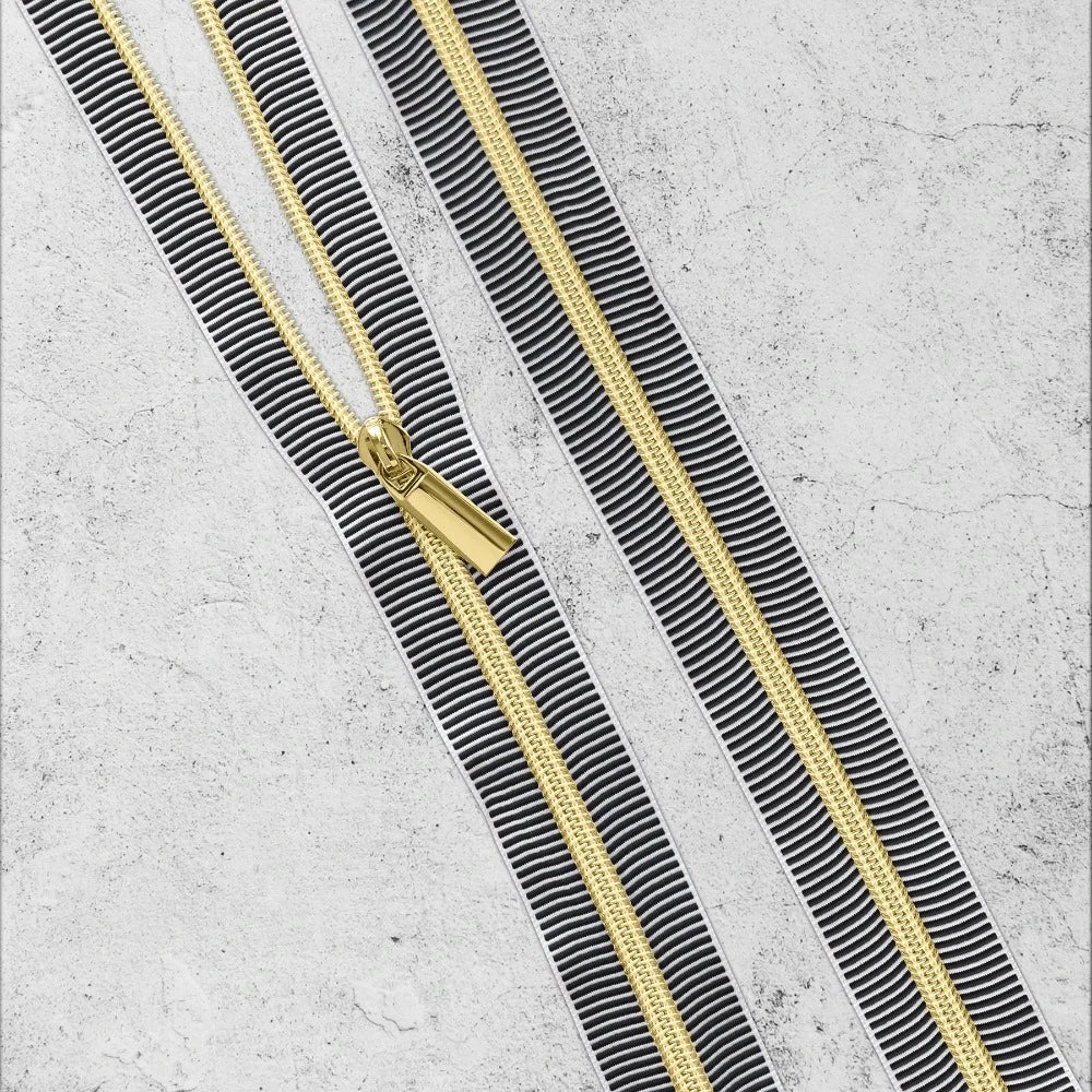 Zipper By The Yard Teeth #5 - Black + White Striped Tape